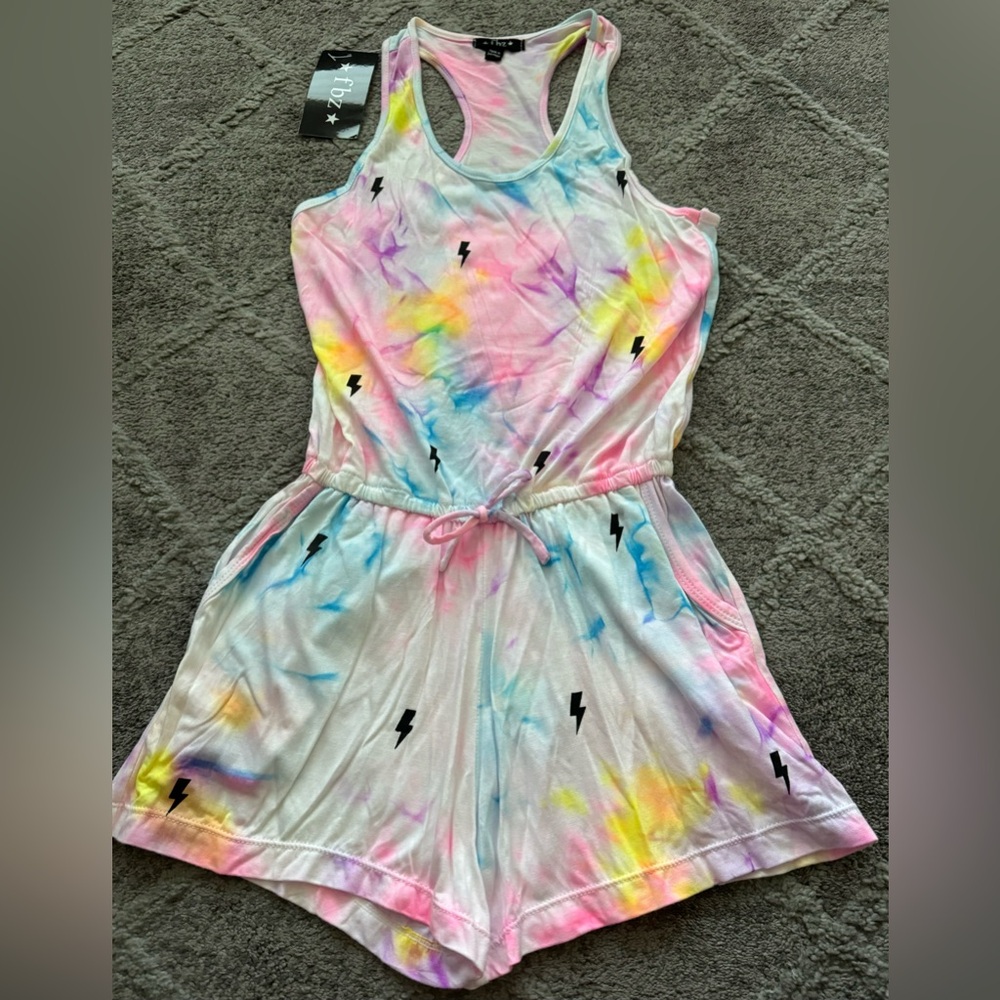 Flowers by Zoe Romper Brand New w/tags white, neon colors, lightening bolts YM
